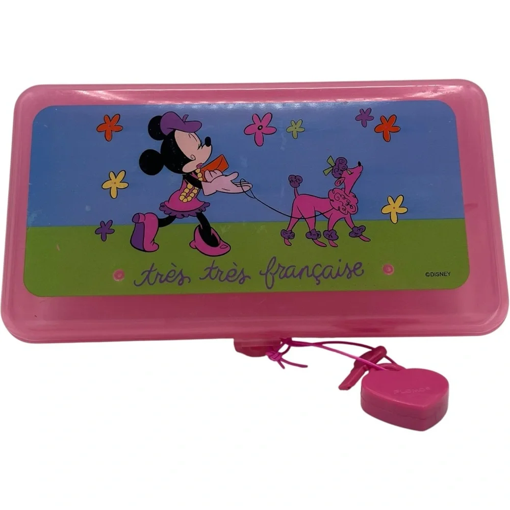 Vintage Flomo Disney French Minnie Mouse Pencil Case Heart Shaped Lock Key
